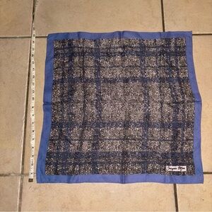 Vintage Jacques Bijou Blue Abstract Plaid Print Pocket Square Silk Scarf
